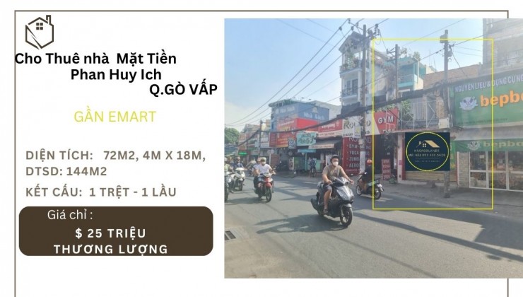 Cho thuê nhà Mặt Tiền Phan Huy Ích 72m2, 1LẦU, 25 triệu